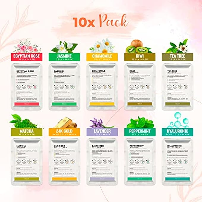 STRBOXONG PEEL-OFF JELLY MASK PREMIUM MODELING RUBBER MASK SPA SET - 10 TREATMENTS (24K GOLD, LAVENDER, KIWI, PEPPERMINT, EGYPTIAN ROSE, MATCHA, CHAMOMILE, TEA TREE, JAZMINE) - Image 2